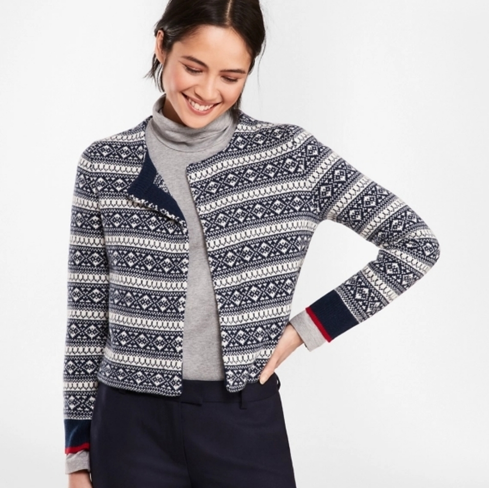 Brooks Brothers Blue and White Geometric Cardigan